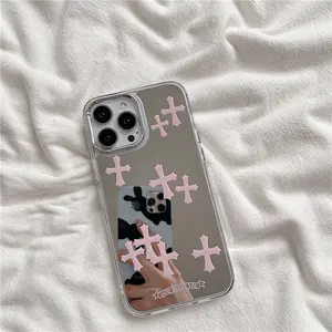 Coque de téléphone pour iPhone 15 13 12 14 Pro Max 16 17 avec miroir de maquillage Chrome Hearttt et croix de Jésus-<span class=keywords><strong>Christ</strong></span> pour les amoureux, coque arrière rigide - Product Image 4