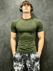 T-shirt de sport à manches courtes pour homme, texture nid d'abeille, compression, haute élasticité, séchage rapide, respirant, anti-transpiration - Product Image 1