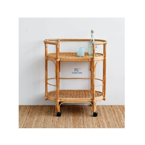 Chariot de bar d'hôtel de chariot en rotin naturel fabriqué à la main de haute qualité en gros Banquet d'hôtel restaurant de luxe antique de banquet du Vietnam - Product Image 6