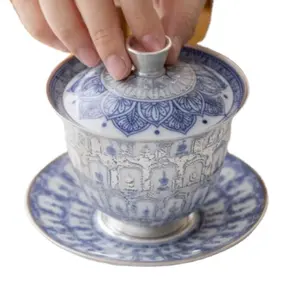 Famous artists designed Gilt silver Gaiwan tea bowl, Dunhuang thousand Buddha lotus goblet, exquisite gift-giving