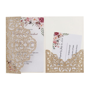 Invitation de fiançailles en papier pailleté, magnifique invitation de mariage, carte de vœux de mariage de style européen, en stock - Product Image 2