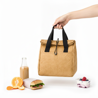 Sac isotherme en tissu kraft lavable avec doublure réfléchissante et poche avant pour pique-nique, plage et voyages