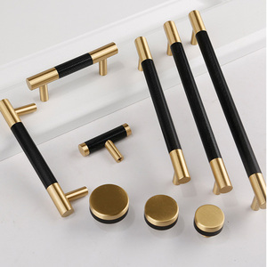 Nuovo Design Maniglia Zigrinata in Ottone Massiccio per Mobili, Pomello Nero e Oro per Ante di Armadi e Cucine - Product Image 2