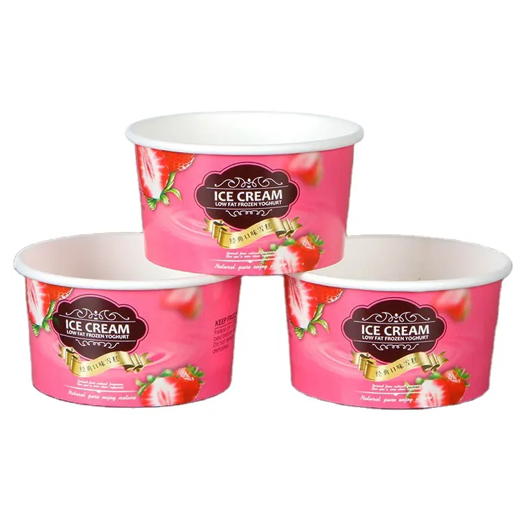 8oz tek kullanımlık dondurulmuş yoğurt konteyner dondurma ambalaj bardak kapaklı baskı biyobozunur kağıt Bond kağıt kek fincan aperatif fincan
