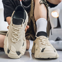 Chaussures de sport tendance en tricot pour hommes, résistantes à l'usure, semelle moulée robuste, confortables à enfiler, design à lacets, baskets décontractées