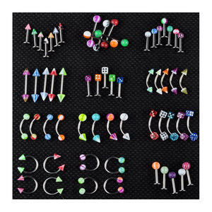 Acrylic Stainless Steel Eyebrow Navel Belly <strong>Lip</strong> Tongue <strong>Rings</strong> Nose Body Piercing Jewelry Bar <strong>Ring</strong> Wholesale - Product Image 1