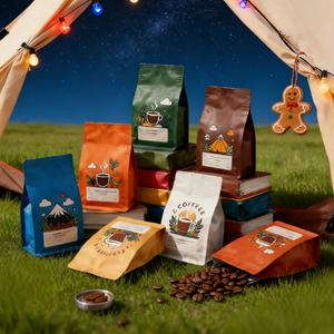 Sacs à café refermables personnalisés avec fermeture éclair latérale, fond plat, emballage en plastique, sac en aluminium pour grains de café avec valve - Product Image 1