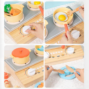 Jouets de cuisine en <span class=keywords><strong>bois</strong></span> Montessori pour l'éducation précoce, ensemble de cuisine factice, légumes, cuiseur à riz, outils de découpe, jouets musicaux - Product Image 2