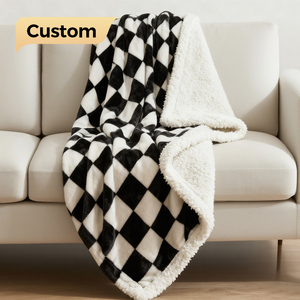 Nhà Máy Ban Đầu Biểu Tượng Tùy Chỉnh Siêu Mềm Hai Lớp Ấm Áp Checkerboard Flannel Sherpa Lông Cừu Ném Chăn Cho Món Quà Mùa Đông - Product Image 1
