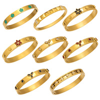 Nouveaux bracelets vintage plaqués or 18 carats, en acier inoxydable étanche, avec fermoir à pression, zircon et motif floral, bijoux de mode pour femme, idéal comme cadeau