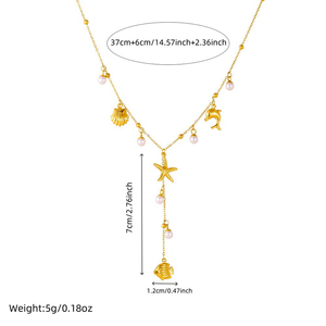 Collar Lariat <span class=keywords><strong>de</strong></span> Acero Inoxidable 316L Dorado con Colgante en Y <span class=keywords><strong>de</strong></span> Perla, Delfín, Estrella <span class=keywords><strong>de</strong></span> Mar y Concha, Joyería para Mujer, Venta al por Mayor, Personalizado OEM - Product Image 4