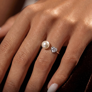S925 <b>Silver</b> Open <b>Adjustable</b> Freshwater Pearl <b>Ring</b> Heart CZ Dainty Minimalist Pearl Jewelry for Women Valentine Gift - Product Image 2