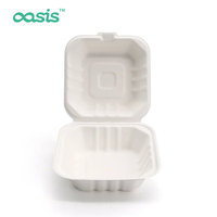 Boîte à hamburger jetable Vegware de 5 pouces, 13,5 g, biodégradable, compostable (90 jours), en bagasse, sans BPA, non toxique, compatible micro-ondes, pour le déjeuner