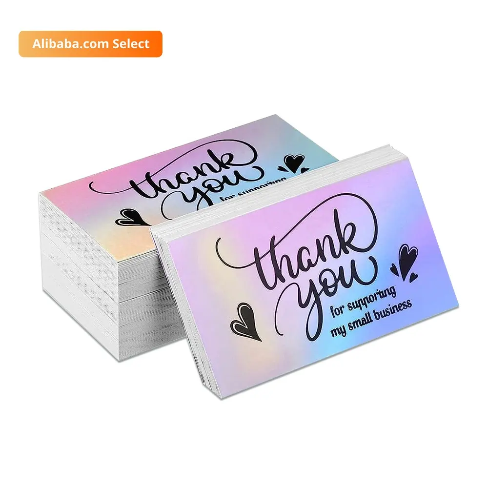 Compra personalizada en relieve para su bolsa de apoyo y juego de cajas Embalaje con tarjetas de visita, pegatinas Papel de tarjeta de agradecimiento
