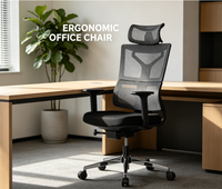 Chaise de bureau ergonomique de direction avec appui-tête réglable, dossier en maille respirante, cadre en aluminium, accoudoirs 3D et base stable en nylon pour une utilisation prolongée