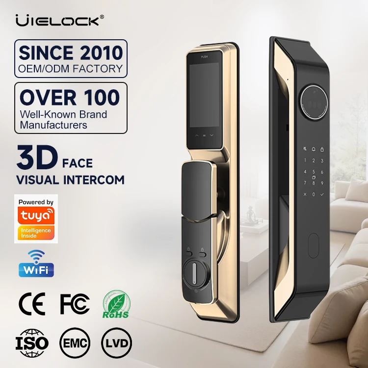 UIELOCK Q62 High Quality Tuya App 3d Wifi Face Recognition With Camera Fingerprint Code Card Intelligent Digital Smart Door Lock · image 3