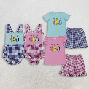 Longlv Ensemble short pour enfants filles et garçons, T-shirt à manches courtes rayé brodé, short à taille élastique, tenues d'été pour tout-petits - Product Image 5