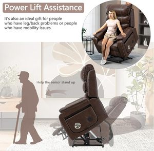 Sillón Reclinable Eléctrico Moderno para Adultos Mayores, Reclinación Total, Cuero, Masaje, Calefacción, Reposapiés Extendido, Control Remoto Inalámbrico - Product Image 4