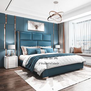 Mobili Moderni per Camera da Letto Letto Matrimoniale Semplice in Pelle con Contenitore e Testiera Alta - Product Image 1