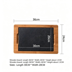 Ventes directes d'usine Vaisselle naturelle Pierre d'ardoise avec <span class=keywords><strong>assiette</strong></span> en bambou Planche à steak Planche à fromage en bois <span class=keywords><strong>Assiette</strong></span> en ardoise en bambou - Product Image 2