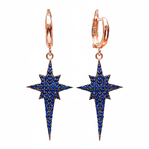 North Star Compass Design Sapphire CZ Turkish 925 Silver Sterling Jewelry Handmade Fine Trendy Wholesale <b>Dangle</b> <b>Earrings</b> - Product Image 2