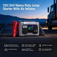 Démarreur de batterie portable 63000mAh 12V 24V 10000A avec compresseur d'air, gonfleur de pneus, chargement USB et affichage LED