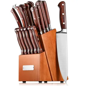 2024 article cadeau 15 pièces ensemble de couteaux de cuisine avec bloc en acier inoxydable ensemble de blocs de couteaux de chef pour la cuisine à domicile