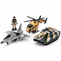Ataletli Işıklı ve Sesli Askeri Oyuncak Seti, Savaş Uçağı, Helikopter, Tank ve Asker Figürü ile Çocuklar İçin Hediye Kutusu Seti