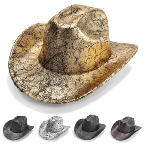 Sombrero de Vaquero con Estampado de Lámina Dorada y Plateada con Patrón Agrietado, Unisex, para Fiestas y Actuaciones, Estilo Europeo para Adultos - Product Image 1