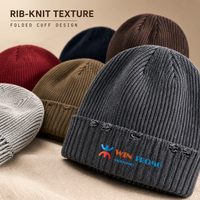 Bonnet d'hiver en tricot côtelé avec revers replié, plusieurs coloris, personnalisation du logo pour la vente en gros et en détail