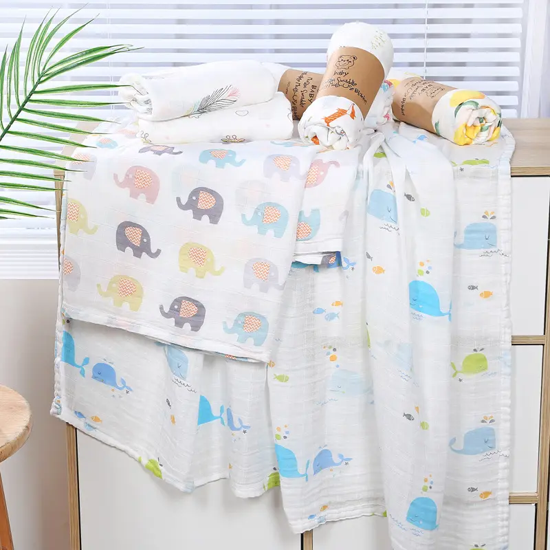 Manta de muselina para bebé personalizada, 2 capas, 100% algodón, manta envolvente de muselina de bambú para recién nacidos