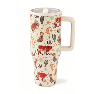 Gobelet isotherme en acier inoxydable de 40 oz avec poignée et couvercle à paille, motif léopard imprimé animal, pour voyage - Product Image 6