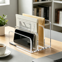 Organisateur de bureau rectangulaire en acrylique exclusif transfrontalier, trois compartiments, transparent, personnalisable, serre-livres et porte-documents