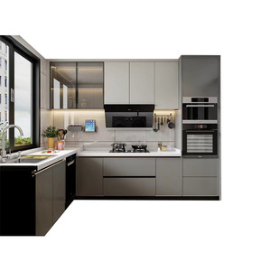 Modern Modular White Shaker Kitchen Cabinets with Laminate and <b>Glass</b> <b>Doors</b> Customizable Storage Furniture - Product Image 1