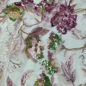 친환경 스팽글 비즈 자수 멀티컬러 레이스 원단 여성 웨딩 드레스 재봉용 튤 - Product Image 6