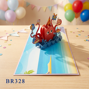 Carte Pop-up Joyeux Anniversaire Pieuvre Faite à la Main Vietnam Hanoï Design Personnalisé Papier Artistique Style Ange 150x150mm Découpée au Laser Meilleur Choix Cadeaux - Product Image 2