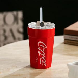Mug à café thermique en céramique de grande capacité 500 ml avec forme -like, paille et couvercle portables, style moderne, retour à l'école - Product Image 4