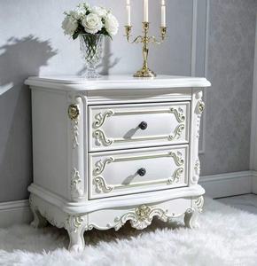 Luxury <b>White</b> 2-Drawer Nightstand Ornate Carved French Style <b>Bedside</b> Cabinet with Cabriole Legs - Product Image 4