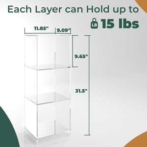 Durable Acrylic Minimalist Three-Layer Clear Floor Standing Non-Folding Tall Bookcase Display <strong>Cube</strong> Storage <strong>Shelf</strong> for Living Room - Product Image 3