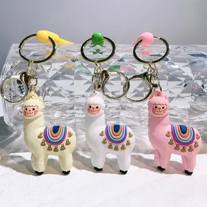 סיטונאי יצירתיות 3D קריקטורה אלפקה בובת Keychain אישית מתכת אנימה רכב תיק תליון זוג PVC אלפקה Keychain