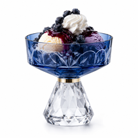 Coupe à dessert en verre coloré poli et taillé à la main, sur piédestal, décorative, pour glaces et coupes glacées, idéale pour mariages, banquets et bars