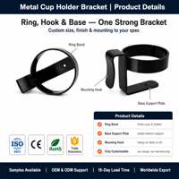 Support de tasse en acier noir thermolaqué sur mesure, fabriqué avec précision, avec trou de fixation