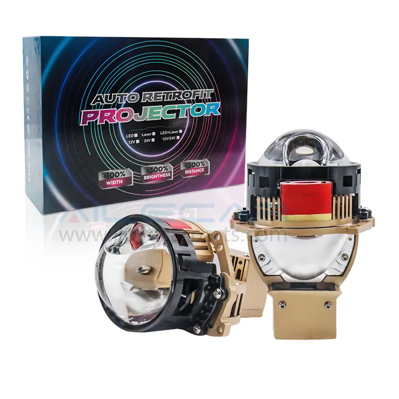 도매 3.0 인치 레이저 led 바이 프로젝터 헤드 라이트 렌즈 4 빔 듀얼 컬러 라이트 76W 자동 헤드 라이트 레이저 자동차 빛