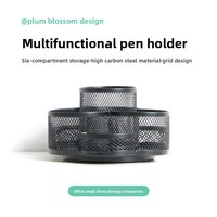 Porte-stylos rotatif en métal, organisateur de bureau rond à 6 compartiments, rangement de papeterie pivotant à 360 degrés