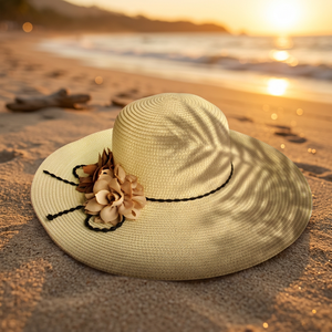 Sombrero de paja flexible de ala ancha para mujer con cinta marrón, gorra de verano para playa - Product Image 5