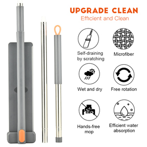 OKKiHOME Serpillère plate auto-essorage extra large de 17 pouces avec <span class=keywords><strong>lame</strong></span> de raclette en acier intégrée, mains libres, taux de <span class=keywords><strong>d</strong></span>éshydratation de 80 à 90 %, extensible - Product Image 3