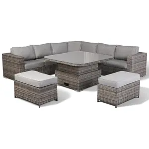 Aluminium Rattan Dining set with height-adjustable table Garden Furniture Patio Round Corner lounge Metal Outdoor Sofa Set