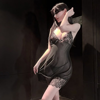 Chemise de nuit sexy en dentelle rouge transparente pour femme, nuisette à col en V, lingerie de nuit, vente en gros à prix abordable