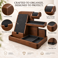 Organisateur de Valet Premium en Bambou pour Homme – Support de Téléphone, Montre, Lunettes et Portefeuille – Idéal pour Table de Nuit et Commode – Personnalisable