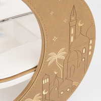 Collection Ramadan 2027 : Ensemble de plateaux en acrylique avec plateau enveloppé de cuir, deux boîtes en acrylique, poignées dorées et supports latéraux en forme de croissant